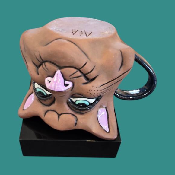 Signed Whimsical Retro Kitty Cat Vintage Mug Handmade A&A Studio Pottery Cup - Picture 8 of 11